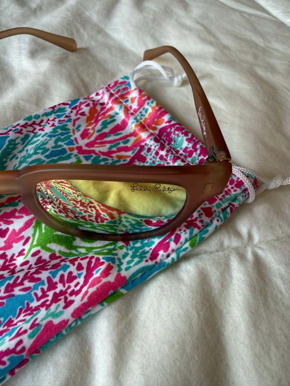 Lilly Pulitzer Matte Brown Frame Sunglasses with Reflective Green Lenses - Picture 2 of 6